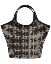 Balmain - Monogram-Pattern Leather-Trim Tote Bag - Lyst