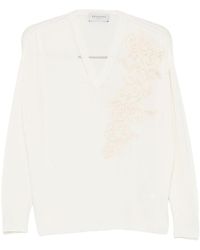 ERMANNO FIRENZE - Floral-Embroidered V-Neck Sweater - Lyst