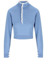 Chloé - Chloé Lace Trim Buttoned Knitted Sweater - Lyst