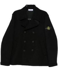 Stone Island - Double-Breasted Wool Peacoat - Lyst