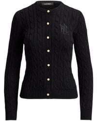 Ralph Lauren - Lauren Ralph Lauren Cable-Knit Logo Cardigan - Lyst