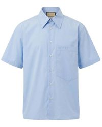Gucci - Logo Embroidered Poplin Shirt - Lyst
