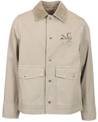 Burberry - Motif-Embroidered Press Stud Shirt Jacket - Lyst