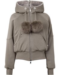 Moose Knuckles - Taupe Cropped Zipup Hoodie - Lyst
