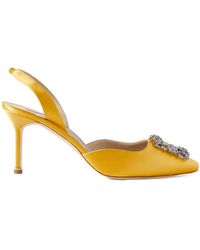 Manolo Blahnik - Hangisli Buckled Slingback Satin Pumps - Lyst