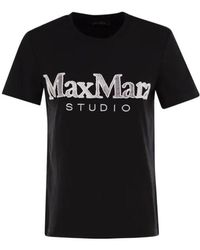【Max Mara Studio】SUGHERO 刺繍入り ジャージー Tシャツ Max Mara Studio Sughero T-Shirt in White | Lyst