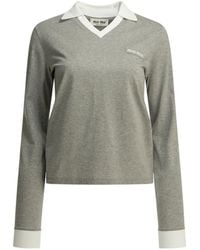 Miu Miu - Contrast-Collar Knitted Polo Top - Lyst