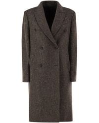 Brunello Cucinelli - Double-Breasted Herringbone Tweed Coat With Sequins - Lyst