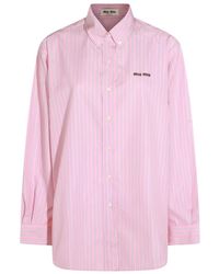 Miu Miu - Logo-Embroidered Striped Shirt - Lyst