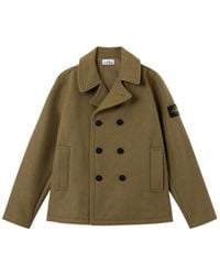 Stone Island - Logo Patch Double-Breasted Coat - Lyst