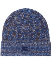 Etro - Cashmere Beanie With Cable Detail And Pegaso Embroidery - Lyst