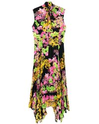Versace - Floral Printed Asymmetric Sleeveless Dress - Lyst