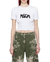 MSGM - Logo-Printed Smocked Cropped Top - Lyst