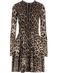 Dolce & Gabbana - Leopard Print Long Sleeve Dress - Lyst
