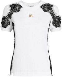 Dolce & Gabbana - Lace-Trim Logo T-Shirt - Lyst