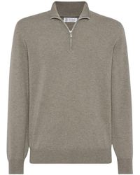 Brunello Cucinelli - Funnel-Neck Knitted Polo Shirt - Lyst
