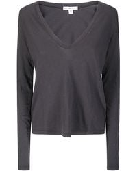 James Perse - Deep V-Neck Long Sleeve T-Shirt - Lyst