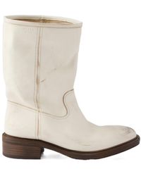 Prada - Leather Vintage-Effect Mid-Calf Boots 30 - Lyst