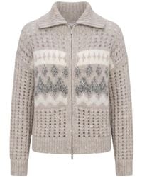 Peserico - Sequin Embellished Zip-Up Cardigan - Lyst