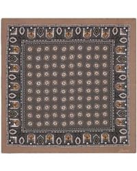 Brioni - Light And Taupe Medallion Print Silk Pocket Square - Lyst