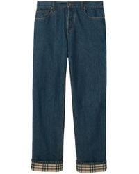 Burberry - Check Turn-Up Hem Straight-Leg Jeans - Lyst