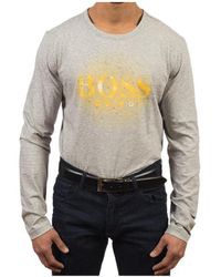 BOSS - T-Shirt With Round Neck And Long Sleeves - Lyst