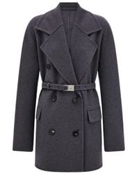 Ferragamo - Ferragamo Double Breasted Belted Long Jacket - Lyst