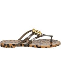 Dolce & Gabbana - Logo Plaque Leopard-Printed Flip-Flops - Lyst