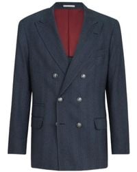 Brunello Cucinelli - Cashmere And Silk Chevron Flannel One-And-A-Half Breasted Deconstructed Blazer With Metal Buttons - Lyst