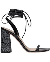 Miu Miu - Ankle Tie-Fastened Block Heeled Glitter Sandals - Lyst
