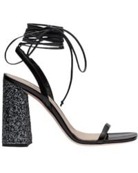 Miu Miu - Ankle Tie-Fastened Block Heeled Glitter Sandals - Lyst