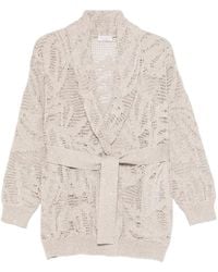 Brunello Cucinelli - Tie Waist Open Knit Cardigan - Lyst