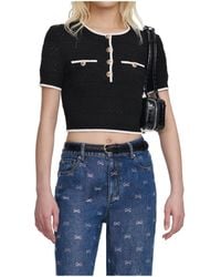 Self-Portrait - Pointelle Button Knitted Top - Lyst