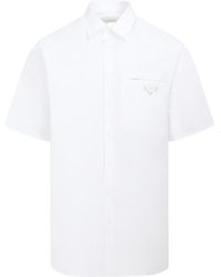 Prada - Triangle Enamel Logo Buttoned Shirt - Lyst
