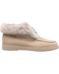 Santoni - Shearling-Trim Leather Loafers - Lyst
