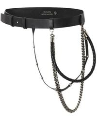 Pinko - Leather Belt With Chains And Straps, 3 Cm - Lyst