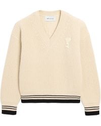 Ami Paris - Long-Sleeved V-Neck Jumper - Lyst