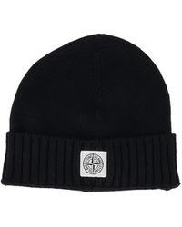 Stone Island - Logo-Patch Ribbed-Trim Beanie Hat - Lyst