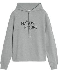 Maison Kitsuné - Maison Kitsuné Logo Embroidered Drawstring Hoodie - Lyst