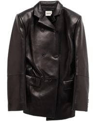 KHAITE - Double-Breasted Leather Blazer - Lyst