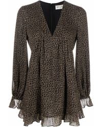Saint Laurent - Leopard Printed Long-Sleeved Dress - Lyst