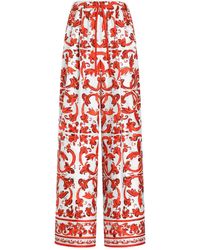 Dolce & Gabbana - Silk Majolica Wide-Leg Trousers - Lyst