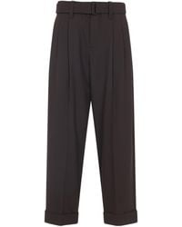 Brunello Cucinelli - Belted Pleated Straight Trousers - Lyst