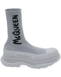 McQueen - Logo Printed Sock-Style Boots - Lyst