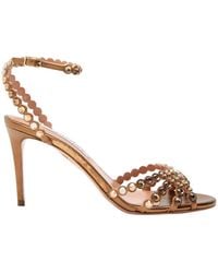 Aquazzura - Tequila 85 Embellished Metallic Leather Sandals - Lyst