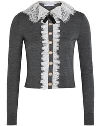 Self-Portrait - Lace-Trim Wool Cardigan - Lyst