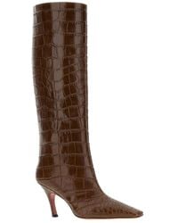 AMINA MUADDI - Crocodile-Print Knee-High Boots - Lyst