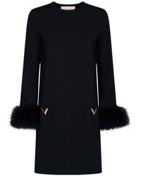 Valentino - Vlogo Feather-Trim Mini Dress - Lyst