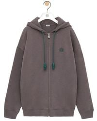 Loewe - Logo Embroidered Zipped Drawstring Hoodie - Lyst