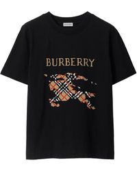 Burberry - Logo Embroidered Checked T-Shirt - Lyst